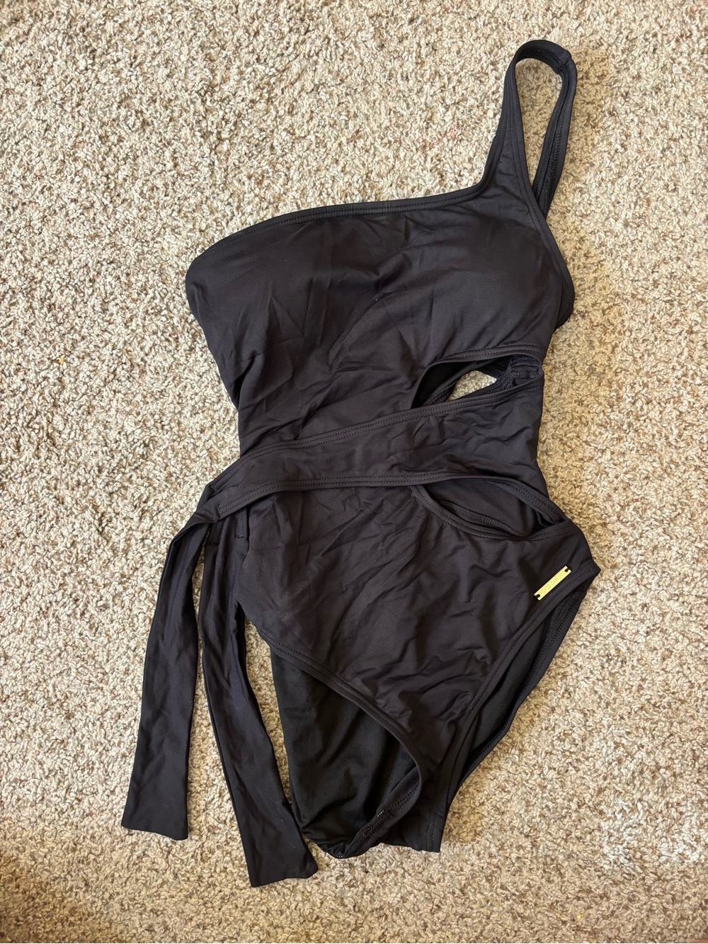 Vince Camuto Black Swimsuit Bottom with Gold Logo Plate